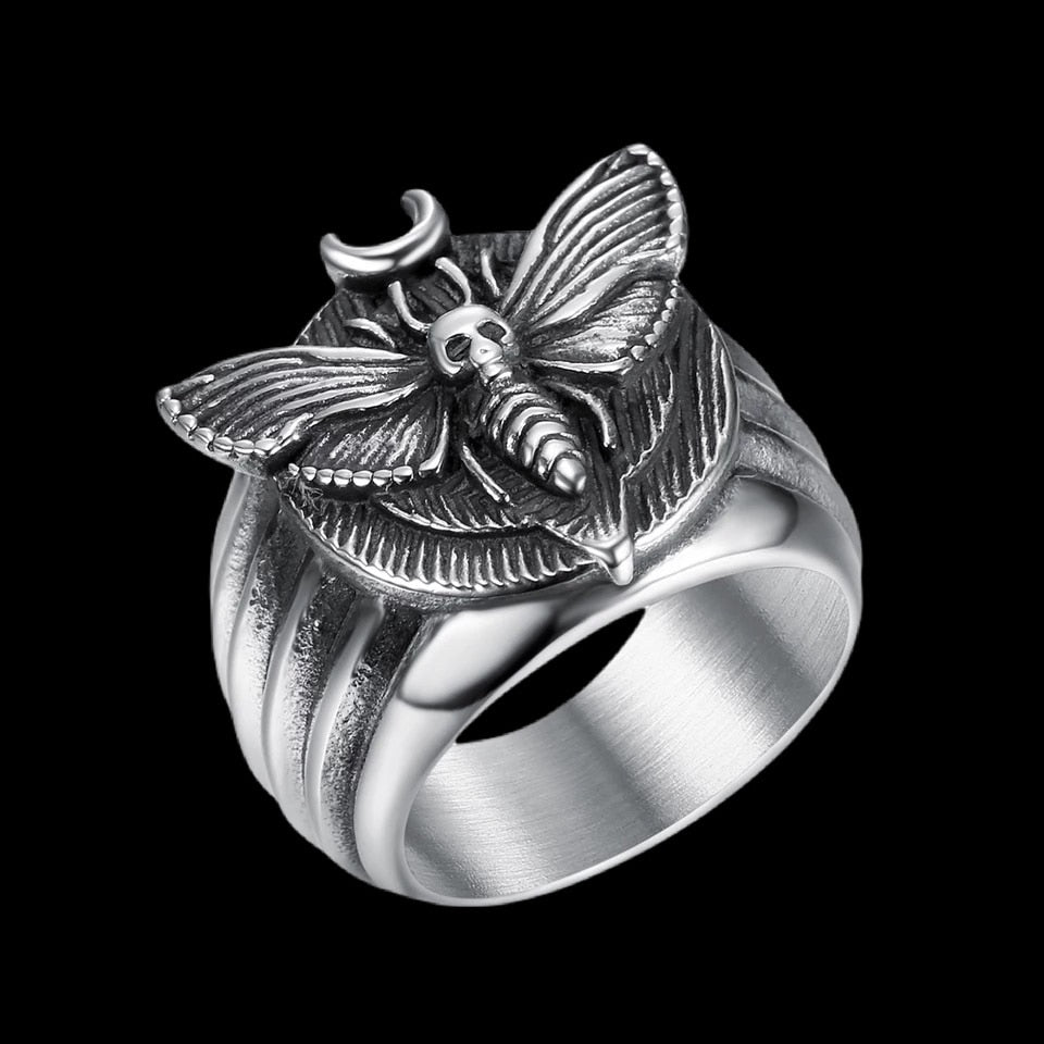 Skull Moth Butterfly Ring - Chrome Cult