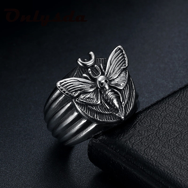 Skull Moth Butterfly Ring - Chrome Cult