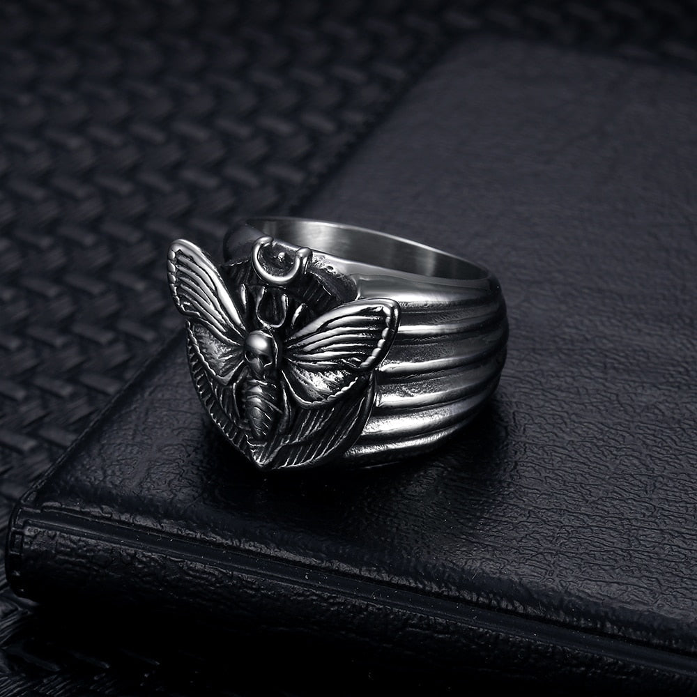 Skull Moth Butterfly Ring - Chrome Cult
