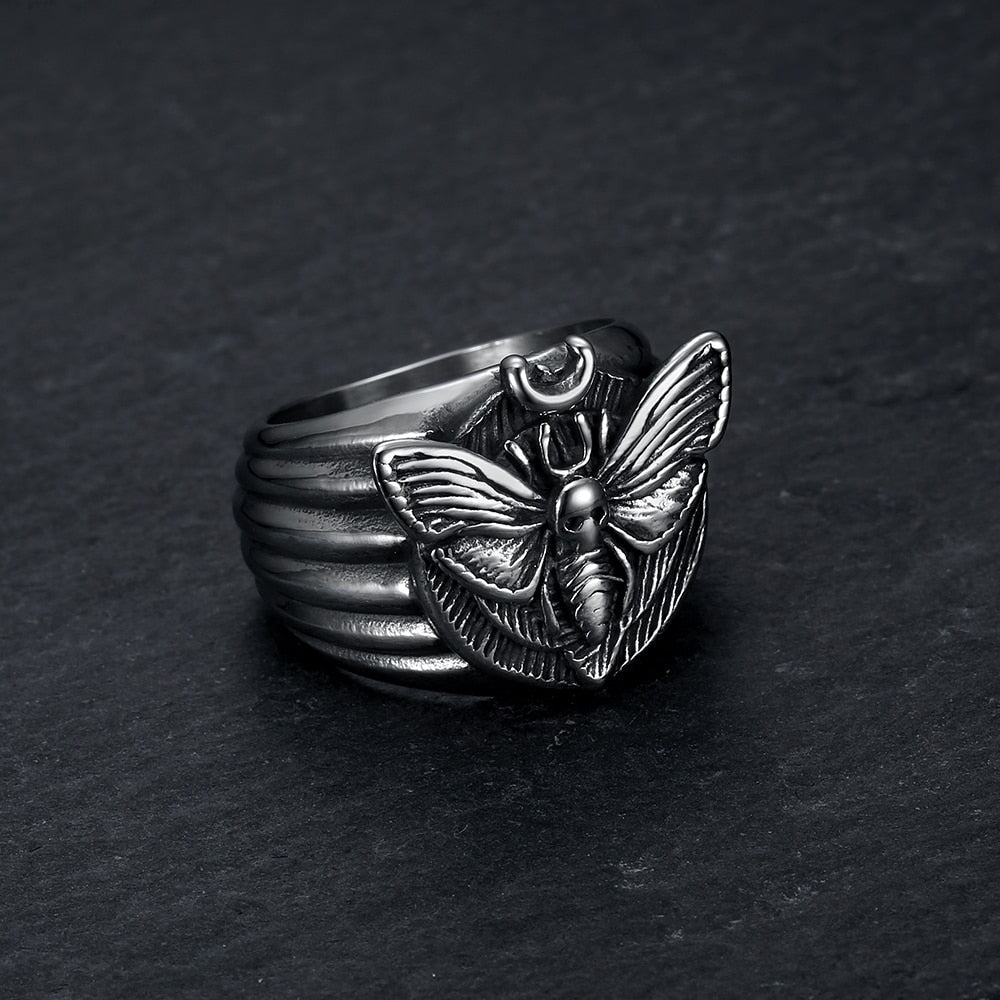 Skull Moth Butterfly Ring - Chrome Cult