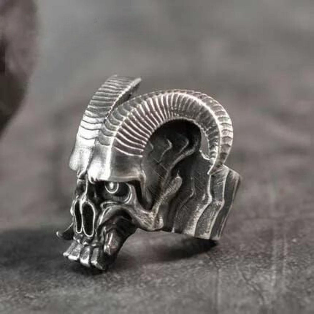 Skull Of The Baphomet Ring - Chrome Cult