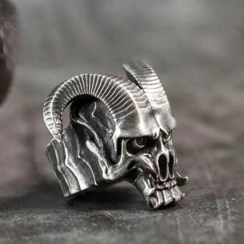 Skull Of The Baphomet Ring - Chrome Cult