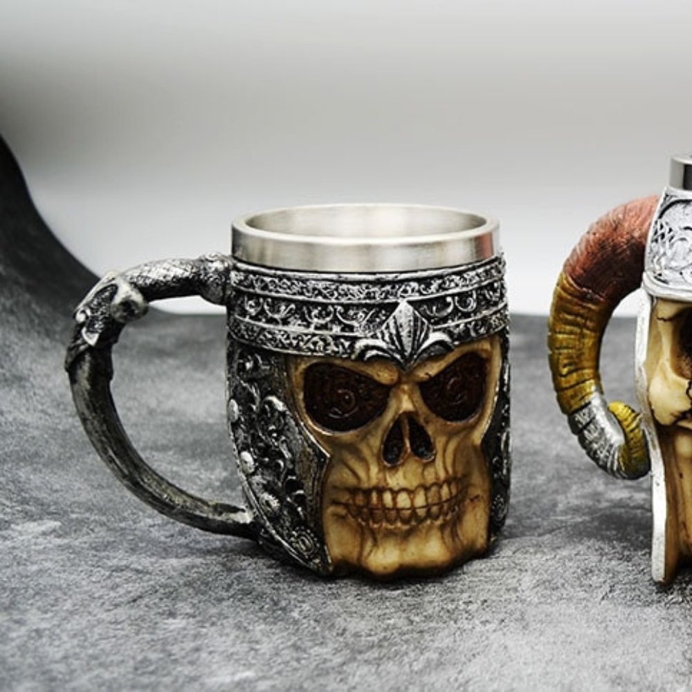 Skull Viking Head Mug - Chrome Cult