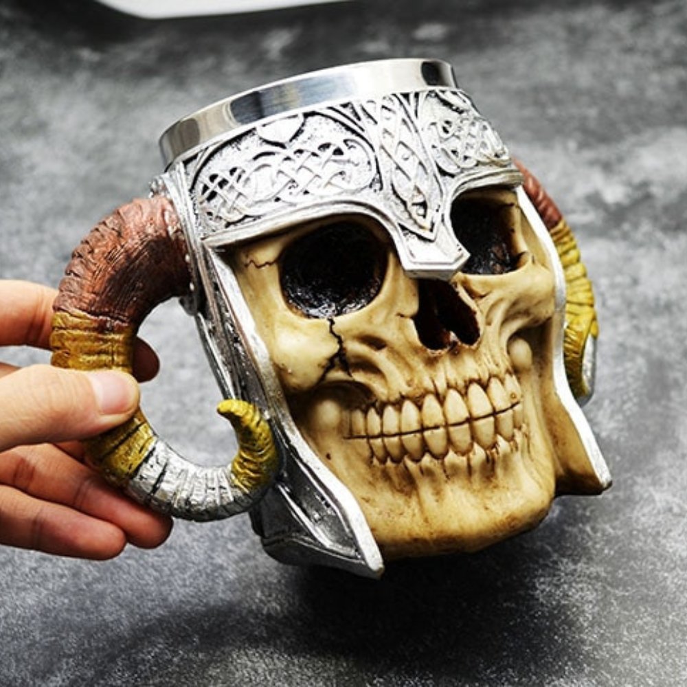 Skull Viking Ram Horned Mug - Chrome Cult