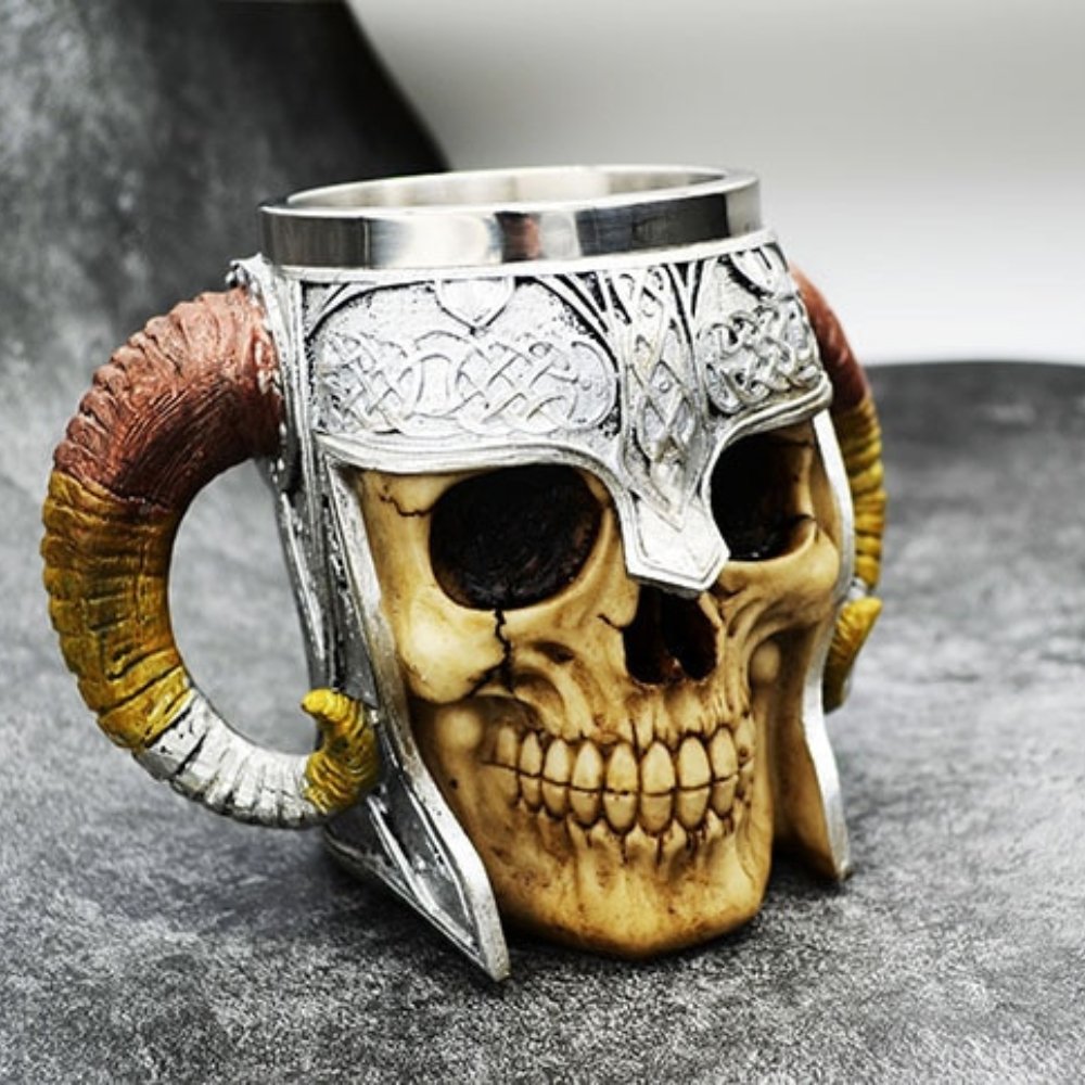 Skull Viking Ram Horned Mug - Chrome Cult