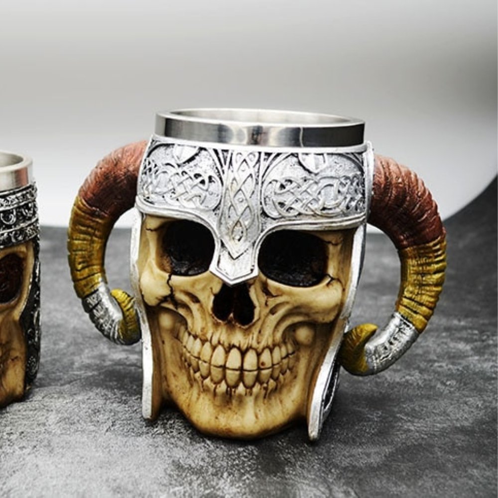 Skull Viking Ram Horned Mug - Chrome Cult
