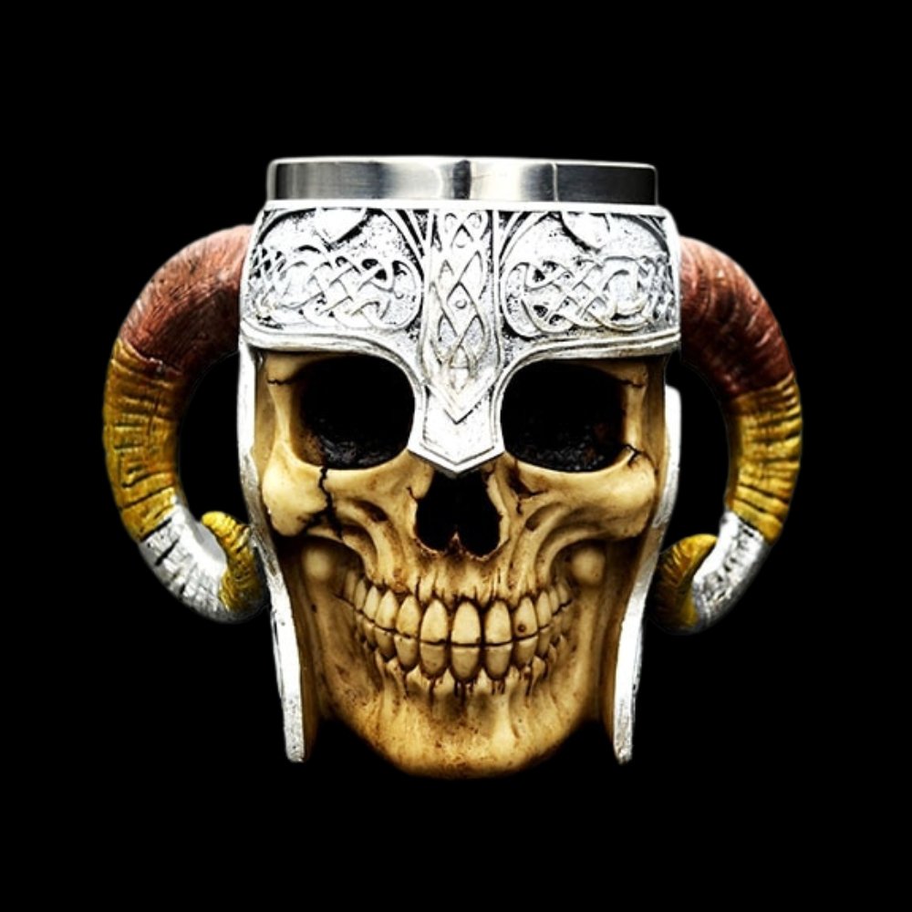 Skull Viking Ram Horned Mug - Chrome Cult