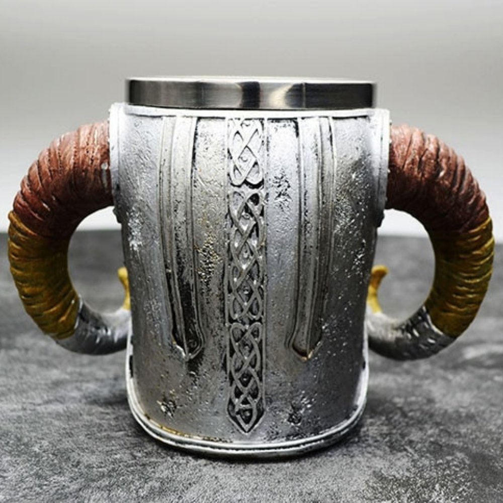 Skull Viking Ram Horned Mug - Chrome Cult