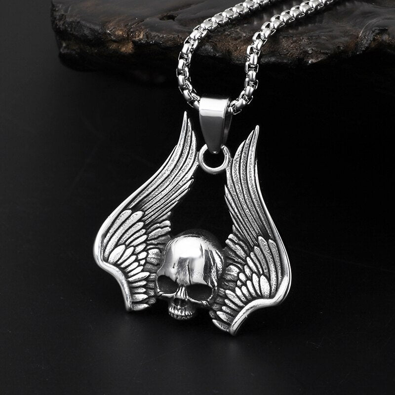 Skull Wings Pendant - Chrome Cult
