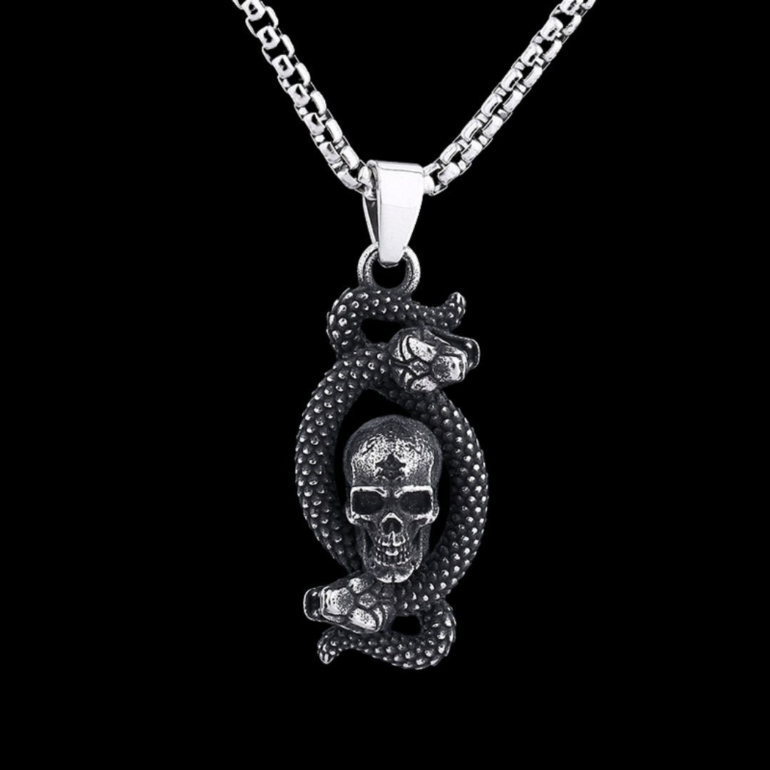 Skull With Snake Pendant - Chrome Cult