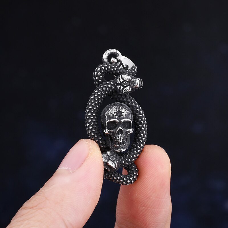 Skull With Snake Pendant - Chrome Cult