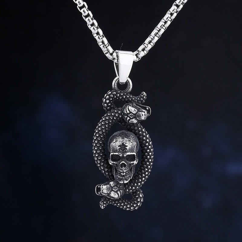 Skull With Snake Pendant - Chrome Cult