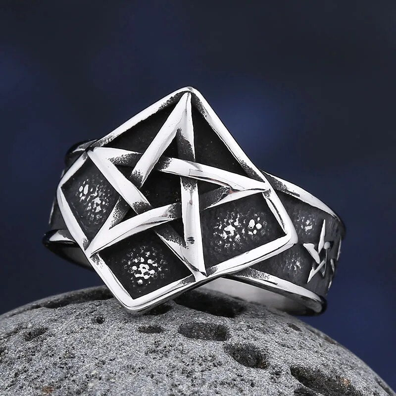 Slave Of Satan Pentagram Ring - Chrome Cult