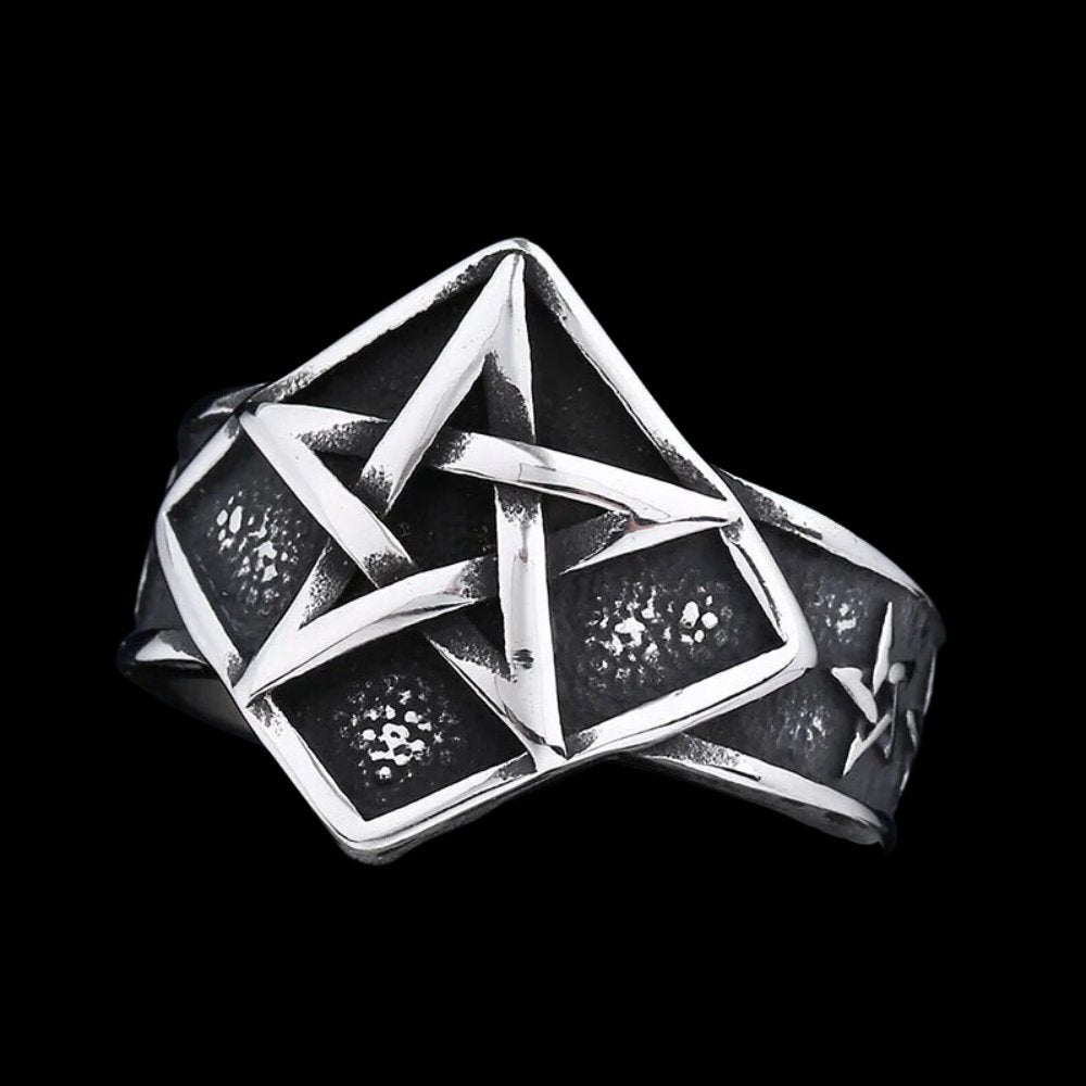 Slave Of Satan Pentagram Ring - Chrome Cult