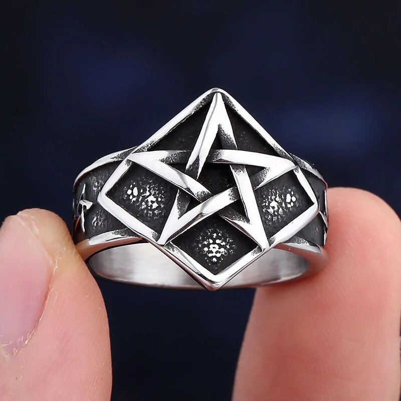 Slave Of Satan Pentagram Ring - Chrome Cult