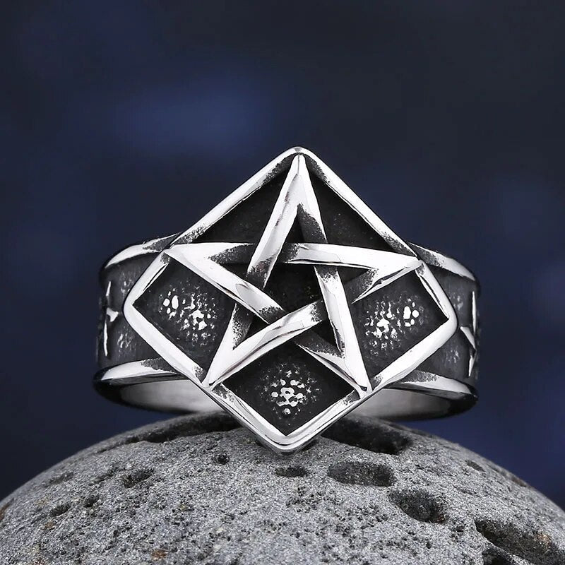 Slave Of Satan Pentagram Ring - Chrome Cult