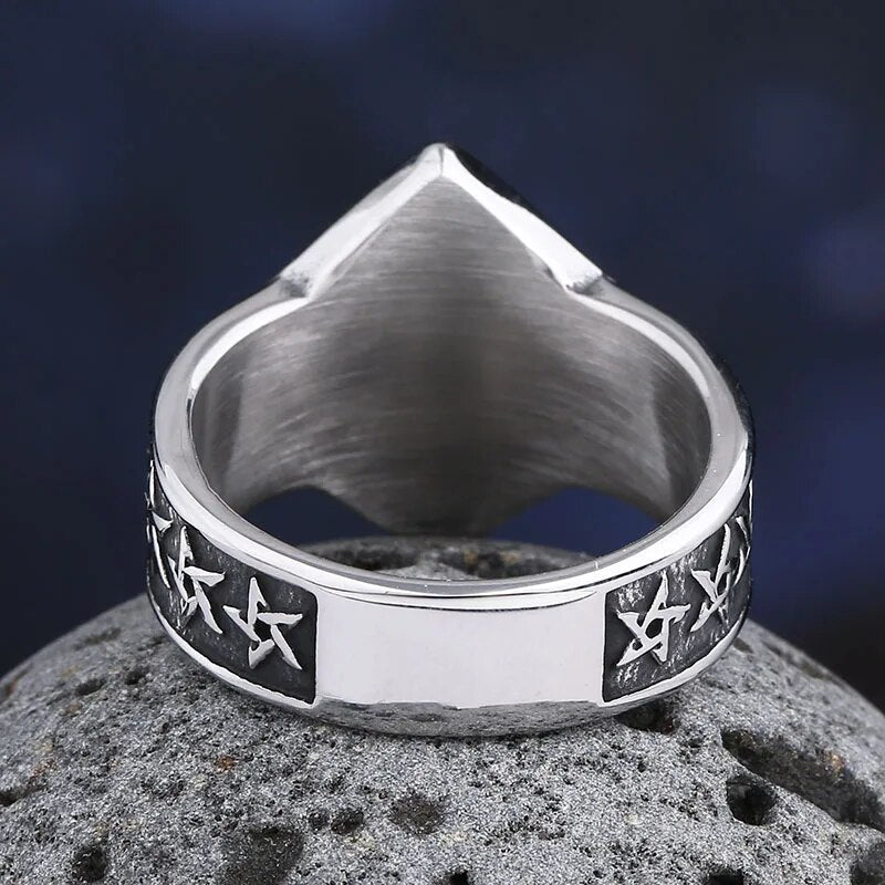 Slave Of Satan Pentagram Ring - Chrome Cult