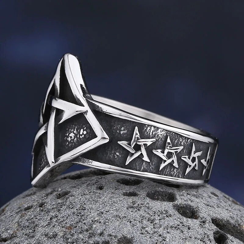 Slave Of Satan Pentagram Ring - Chrome Cult