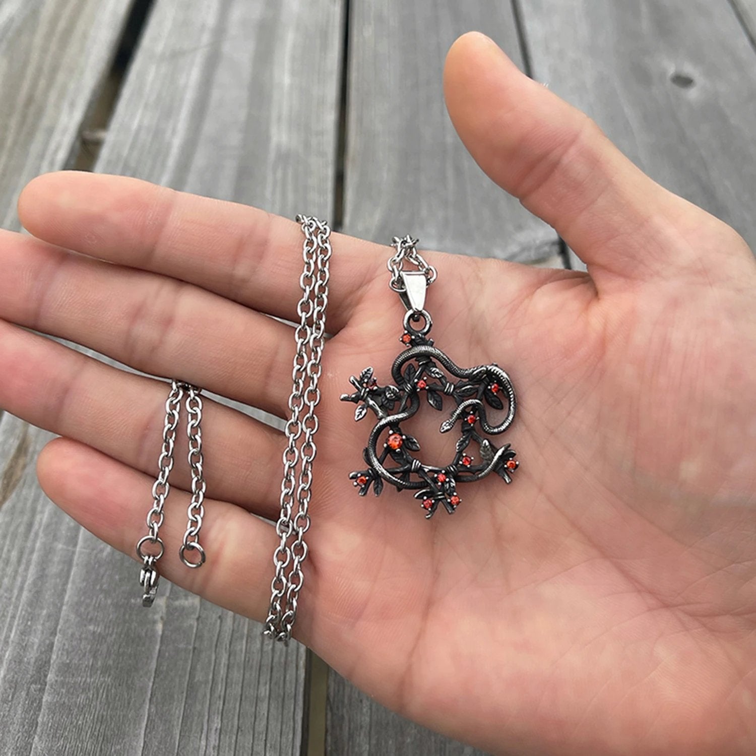 Snake Entwined Star Pendant - Chrome Cult