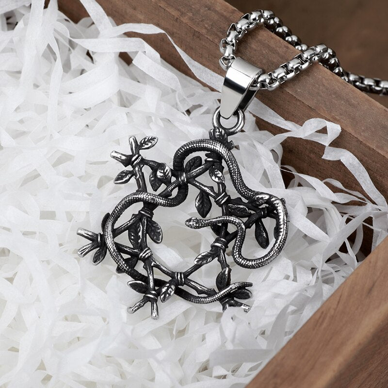 Snake Entwined Star Pendant - Chrome Cult