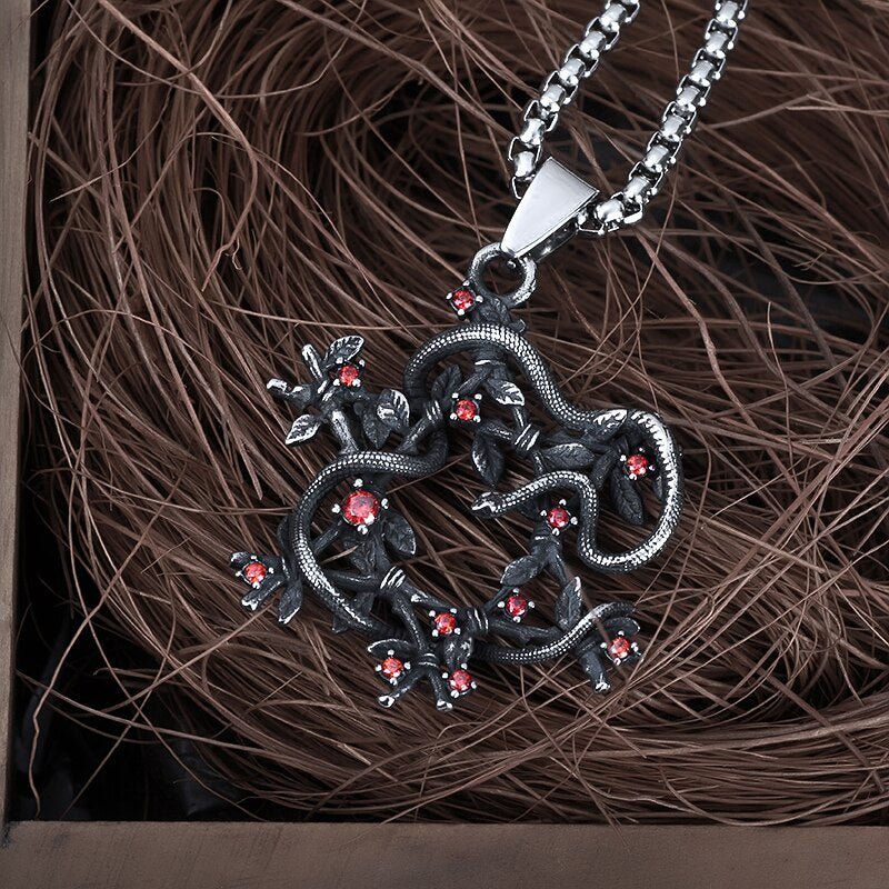Snake Entwined Star Pendant - Chrome Cult