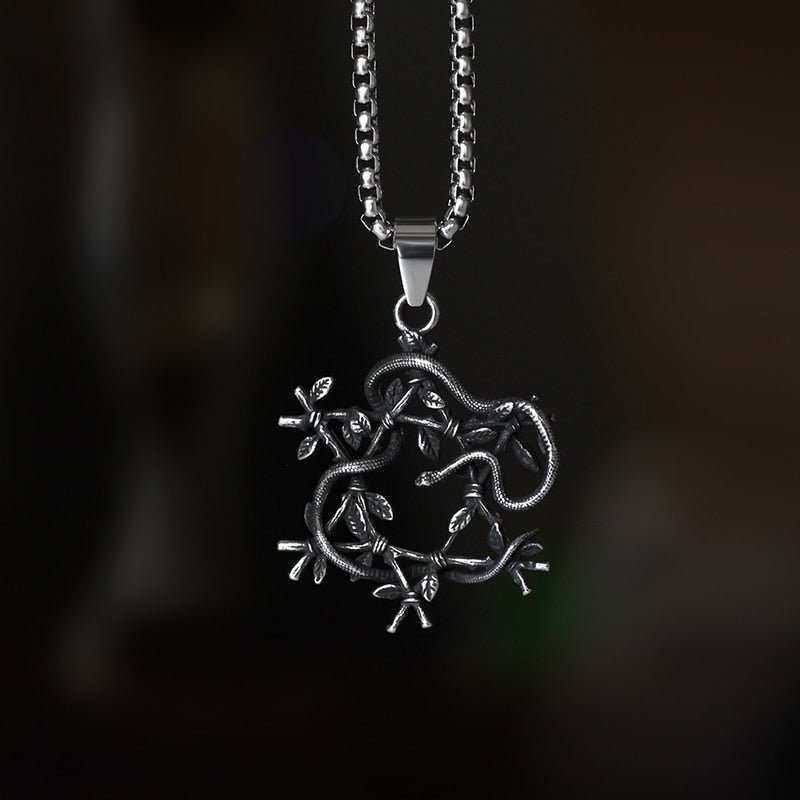 Snake Entwined Star Pendant - Chrome Cult