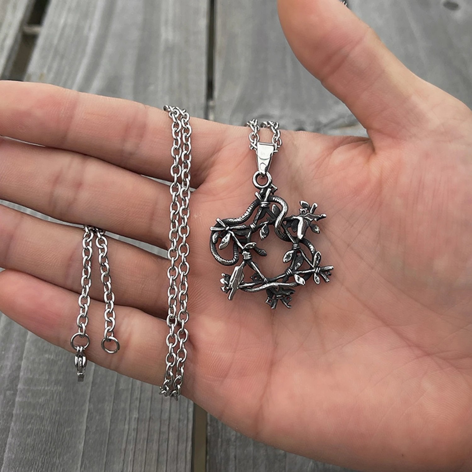 Snake Entwined Star Pendant - Chrome Cult