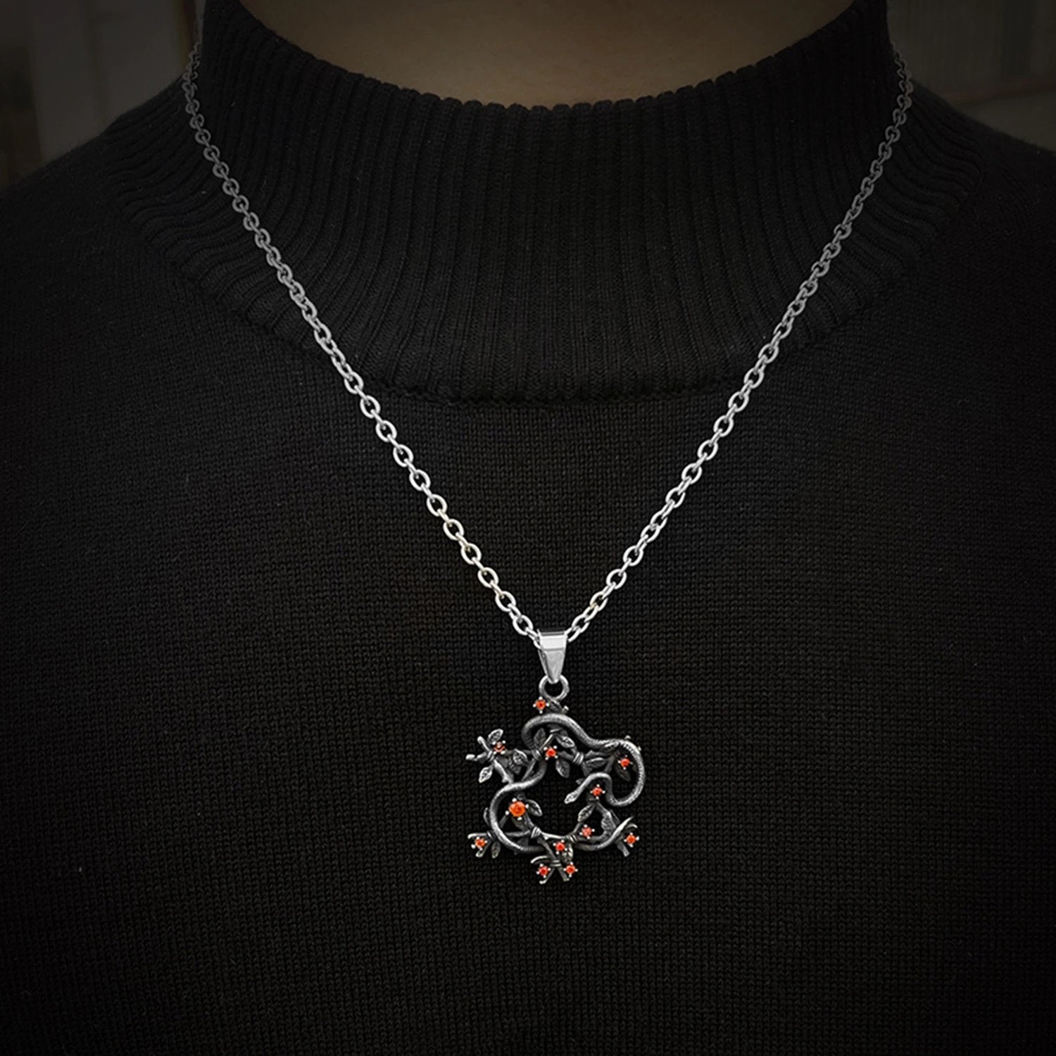 Snake Entwined Star Pendant - Chrome Cult