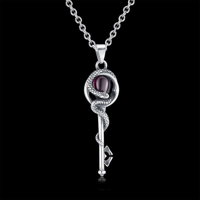 Snake & Gem Key Pendant - Chrome Cult