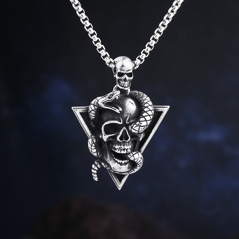 Snake Skull Triangle Pendant - Chrome Cult