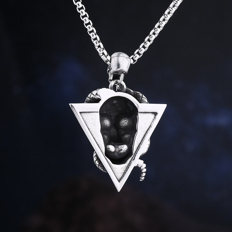 Snake Skull Triangle Pendant - Chrome Cult