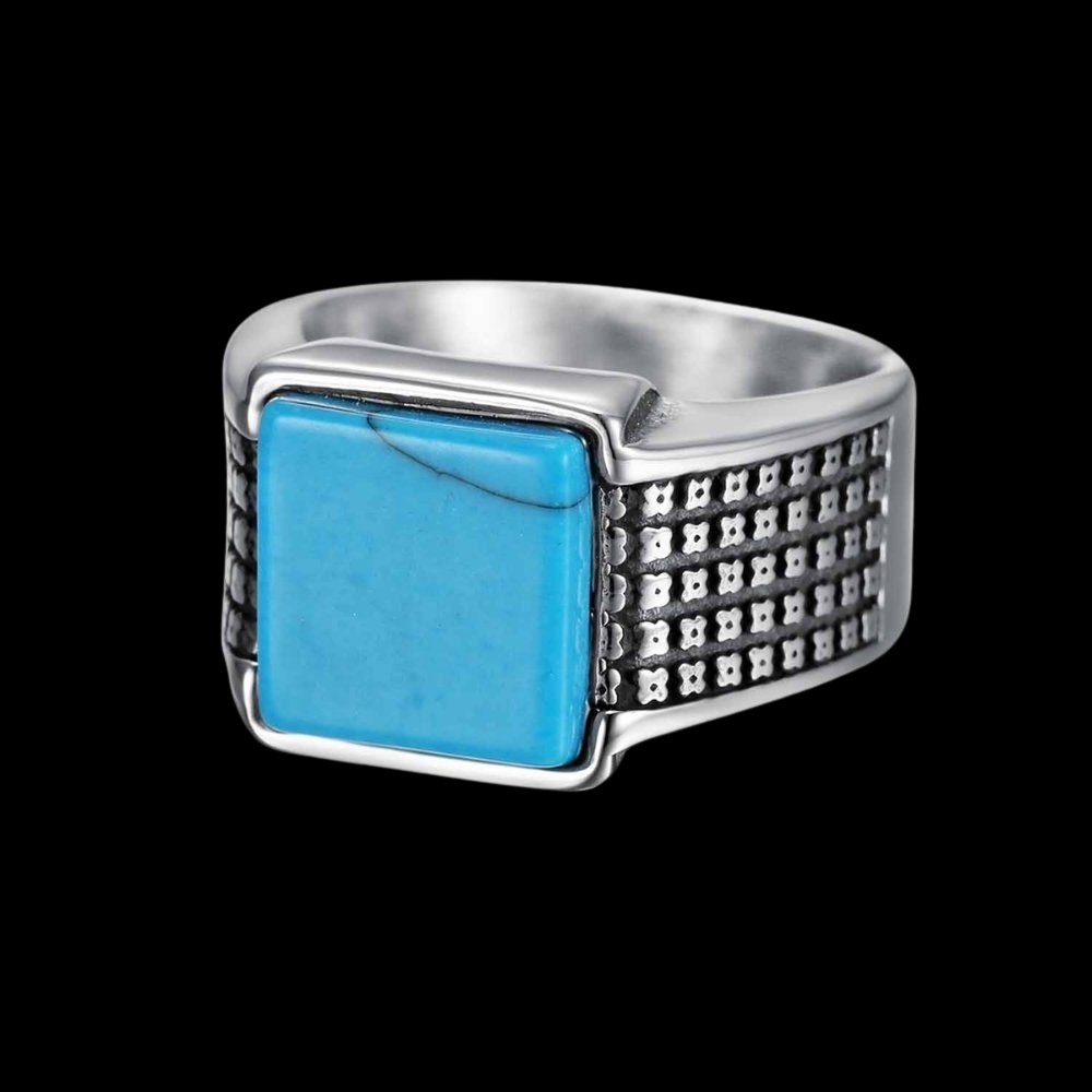 Square Turquoise Gem Ring - Chrome Cult