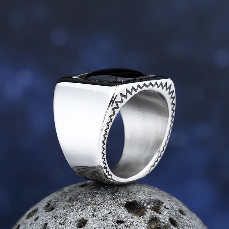 Squared Black Stone Ring - Chrome Cult