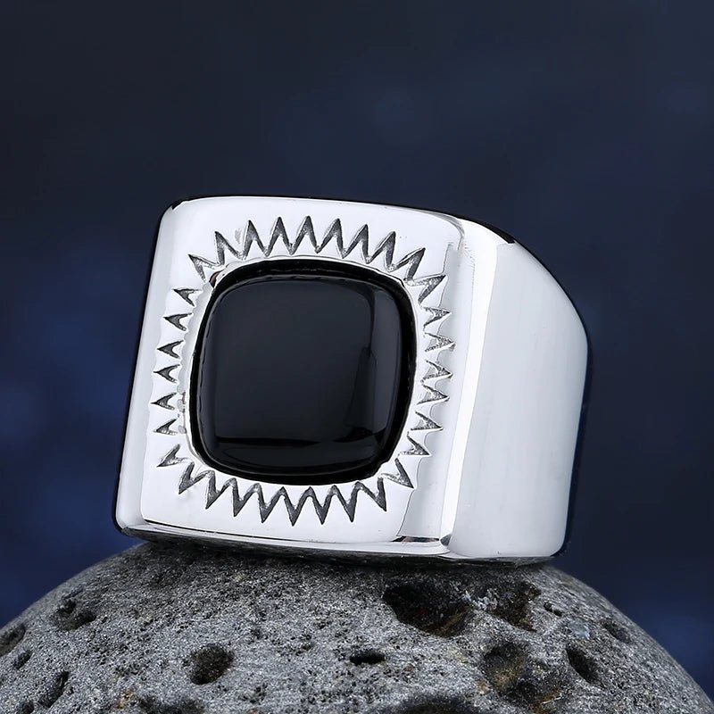 Squared Black Stone Ring - Chrome Cult