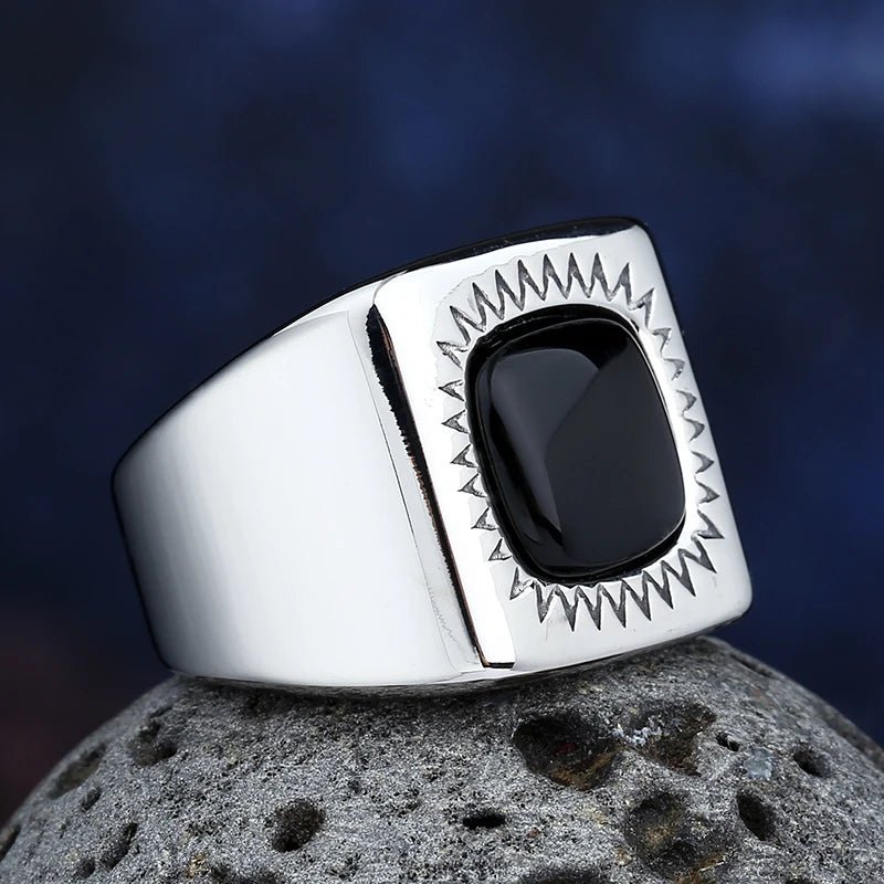Squared Black Stone Ring - Chrome Cult