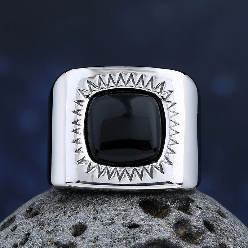 Squared Black Stone Ring - Chrome Cult