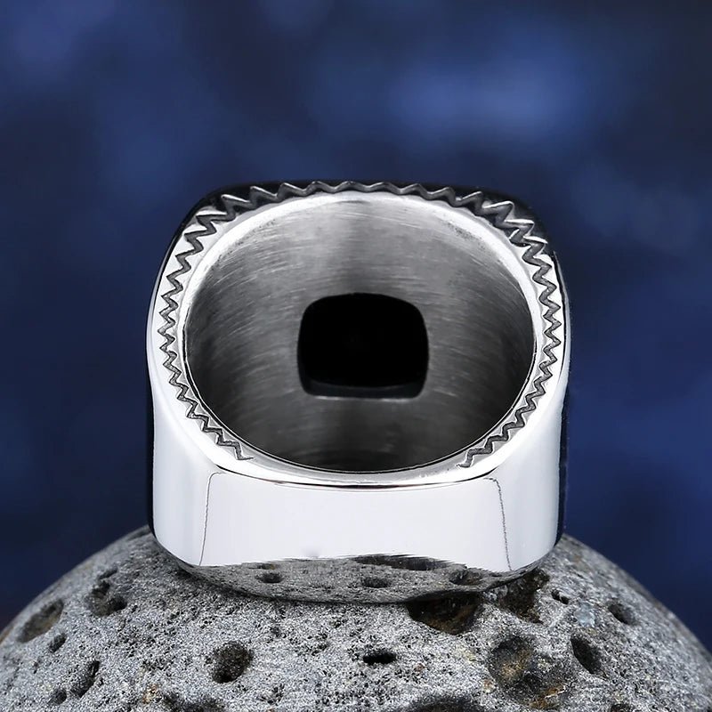 Squared Black Stone Ring - Chrome Cult