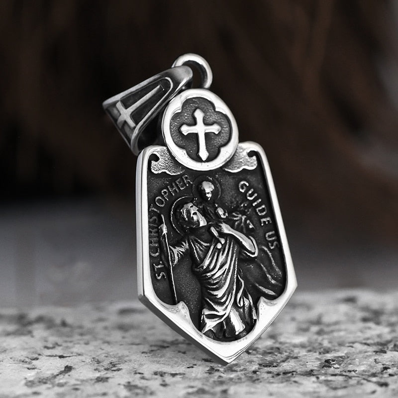 St. Christopher Cross Pendant - Chrome Cult