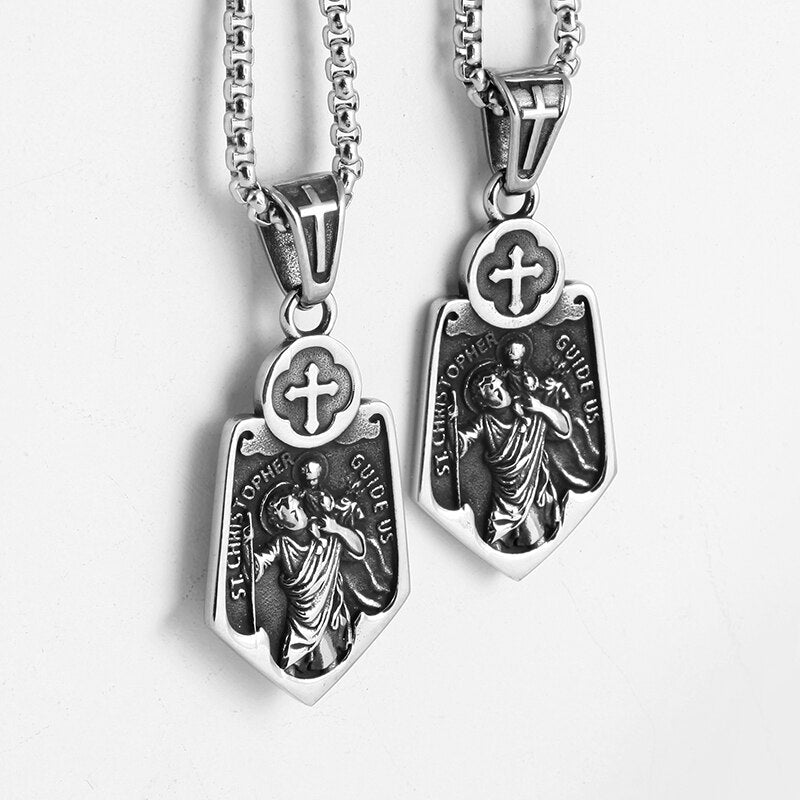 St. Christopher Cross Pendant | Stainless Steel Gothic Jewelry