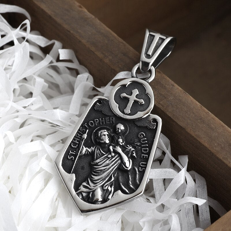 St. Christopher Cross Pendant | Stainless Steel Gothic Jewelry