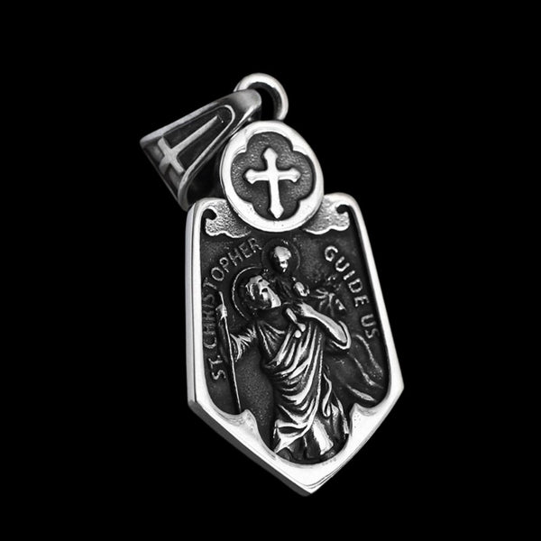 St. Christopher Cross Pendant | Stainless Steel Gothic Jewelry