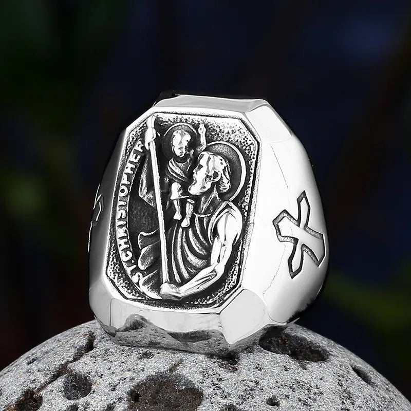 St. Christopher Cross Ring - Chrome Cult