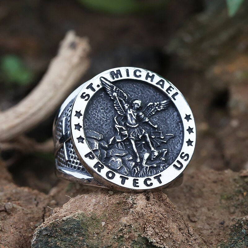 St. Michael Protect Us Ring - Chrome Cult