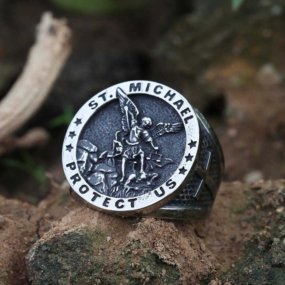 St. Michael Protect Us Ring - Chrome Cult