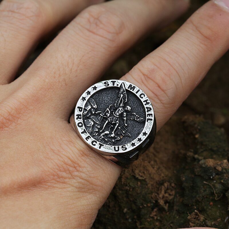 St. Michael Protect Us Ring - Chrome Cult
