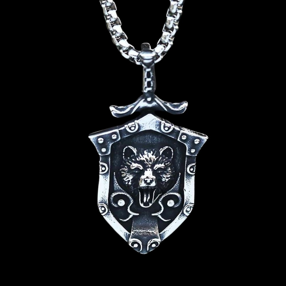 Sworded Bear Berserker Shield Pendant - Chrome Cult