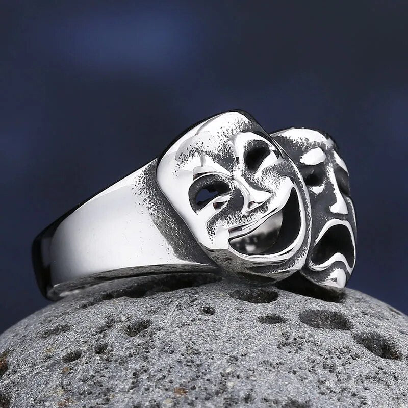 Thalia and Melpomene Mask Ring - Chrome Cult