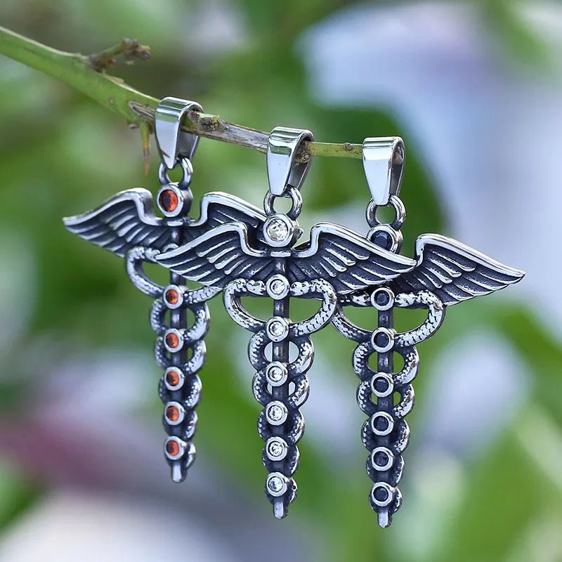 The Caduceus Of Hermes Winged Snake Pendant - Chrome Cult