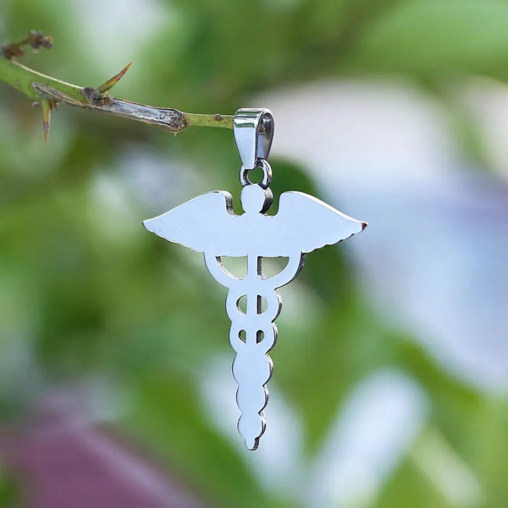 The Caduceus Of Hermes Winged Snake Pendant - Chrome Cult