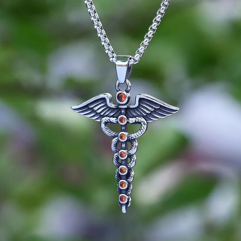 The Caduceus Of Hermes Winged Snake Pendant - Chrome Cult